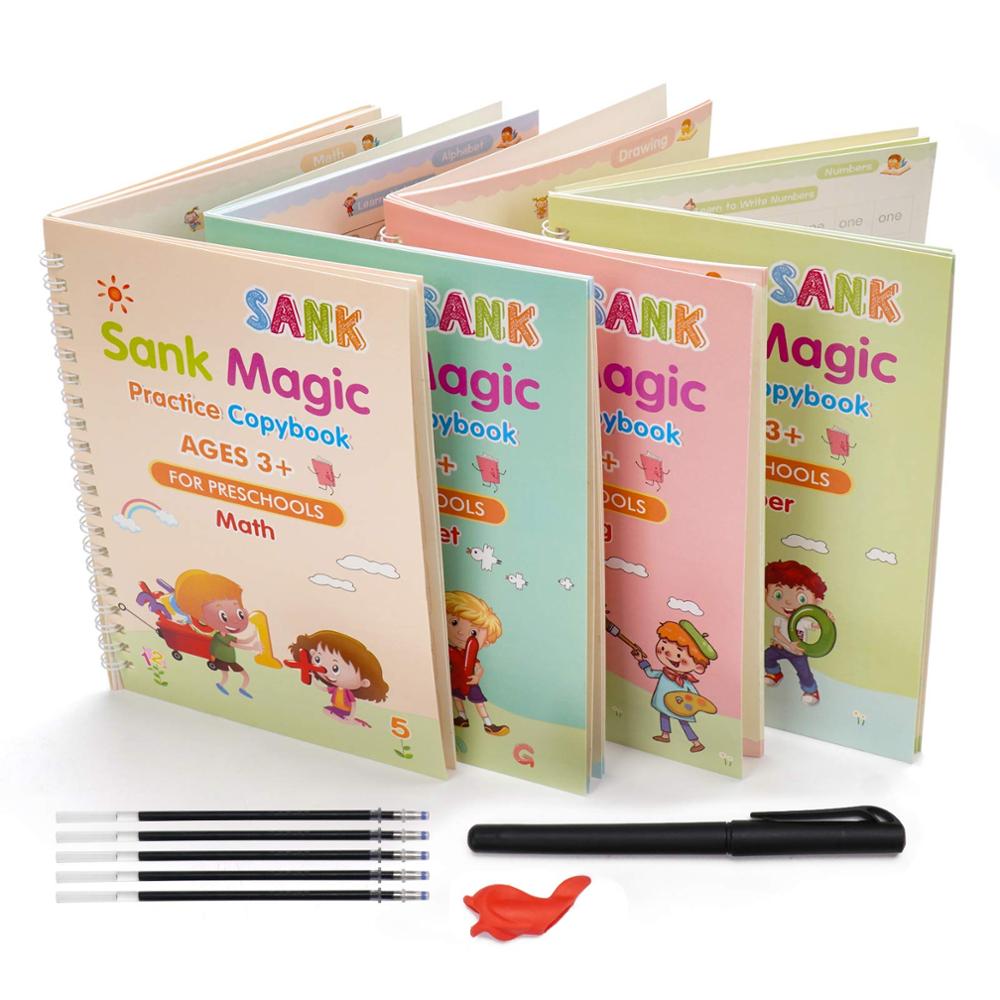 4 Copies/set Sank Magic Practice Copybook for Kids Print Handwiriting Workbook Reusable Writing Practice Book School Stationery